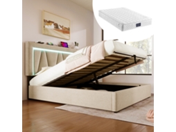 Cama De Casal 160x200 Com Led, Usb-c, Armário E Colchão