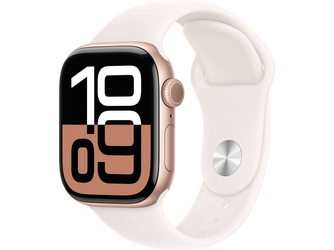 APPLE Watch Series 10 GPS 42mm Alumínio Rosa-Dourado com Bracelete Desportiva Rosa Leve (Tamanho - S/M)