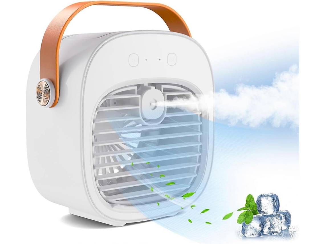 Ventilador portátil com climatizador evaporativo, alimentado por bateria e USB, com função de borrifar água AQUAFORGE