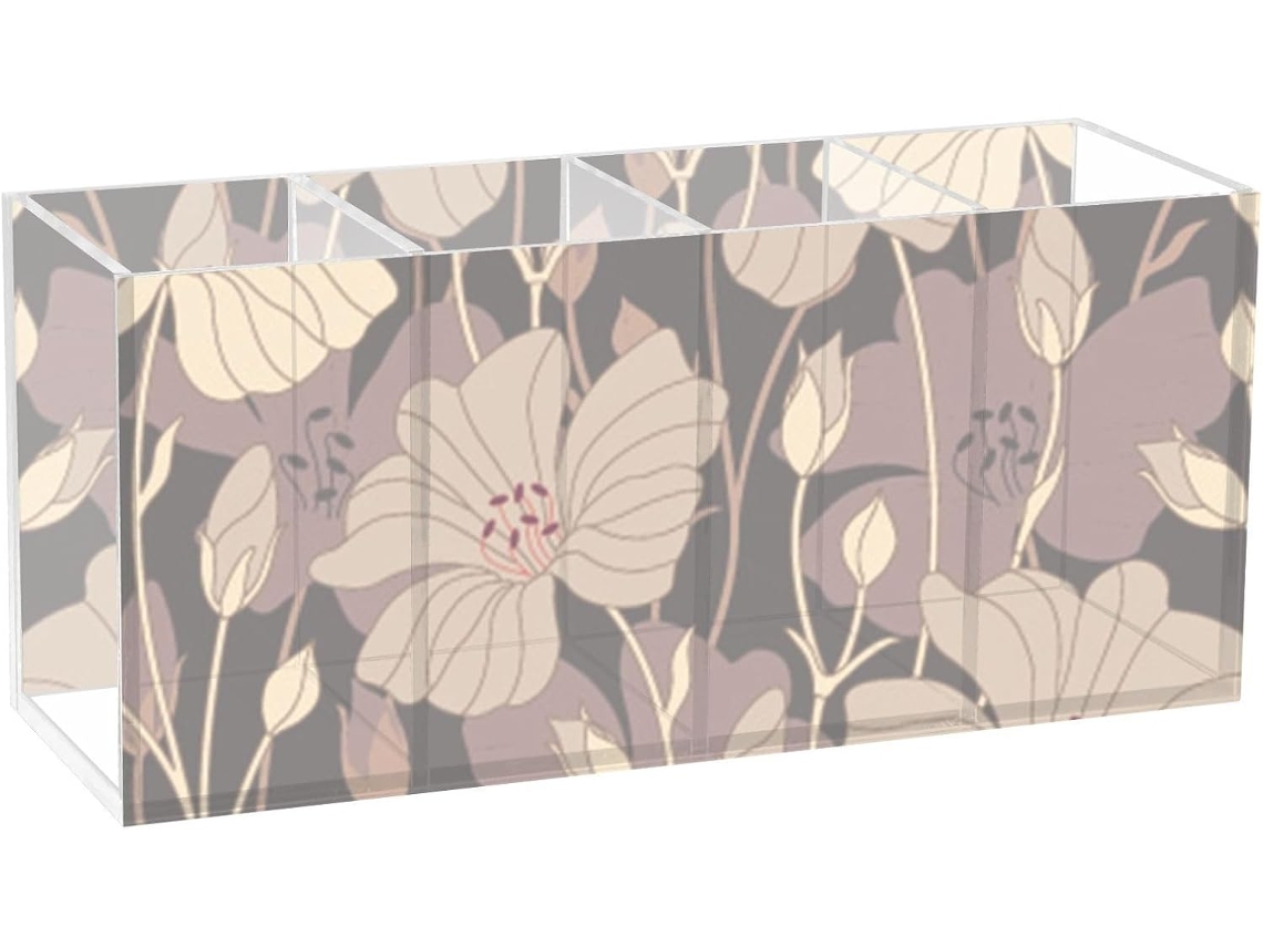 Porta lápis Acrílico Frodotgv, Estampa Floral Retrô em Fundo Escuro, Acessório para Quarto, Organizador de Láp