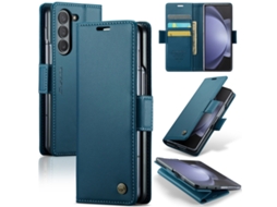 Capa Para Samsung Galaxy Z Fold5 Borboleta Fivela Litchi Textura De Telefone De Couro Rfid Antirroubo Azul