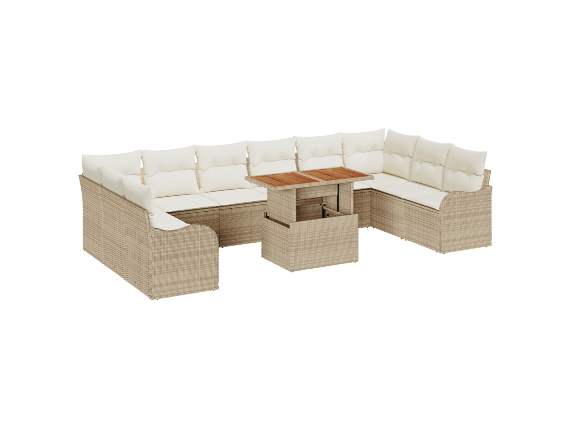 Conjunto 11 Conjunto De Sofá De Jardim Vidaxl Bege Vime Pe (100 X 55 X 73 Cm)