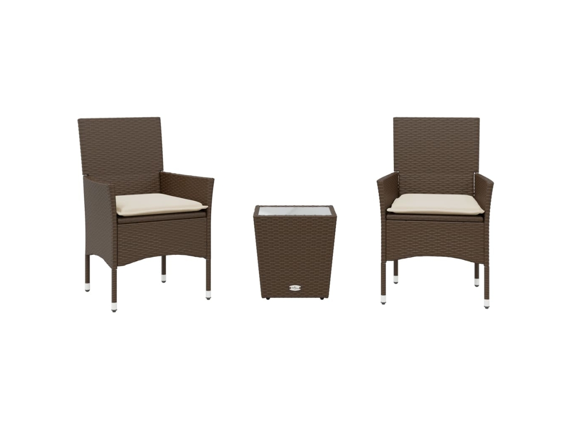 Conjunto de 3 Bistrô com Almofadões Vime Pe/vidro Castanho MAISON EXCLUSIVE (3pcs)