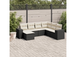 Vidaxl 7 Pcs Conjunto De Sofás P/ Jardim C/ Almofadões Vime Pe Preto