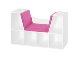 Estante com Assento, de 6 Cubos com Almofada, Sala de Estar/quarto, 102x30x61cm, Branco e Rosa ORBITRA COMMERCE
