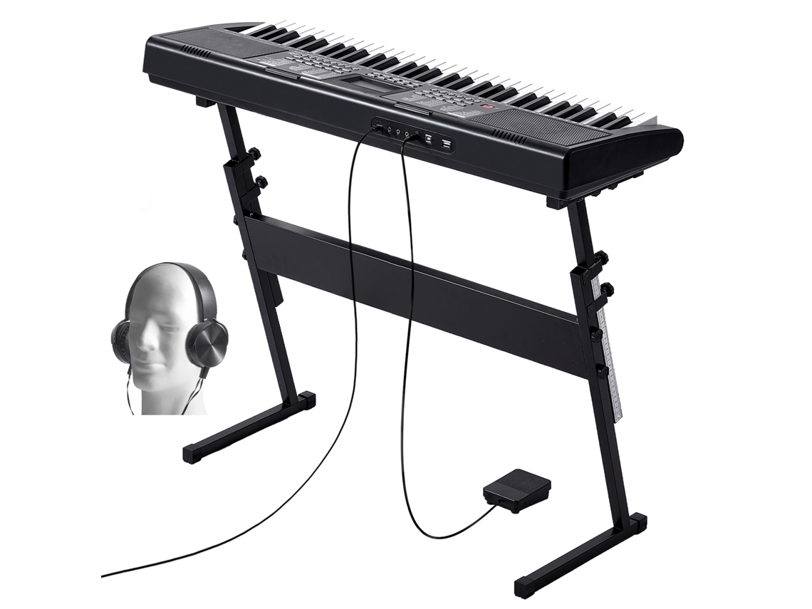 Succebuy 61 Teclas Teclado Digital Portátil Piano Com Suporte, 600 Tons