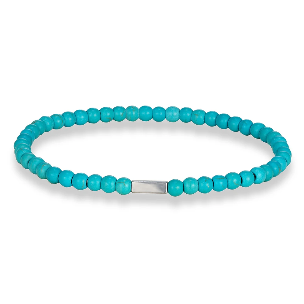 Pulseira De Turquesa De 21 Cm E 4 Mm, Pulseira De Pedra Natural Com Propriedades Curativas.