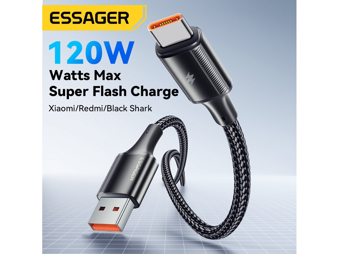 Cabo Usb-a Para Tipo-c Essager Es-x45 6a 120w Com Carregamento Rápido E Transmiss?o De Dados, 1m/2m De Comprimento