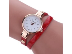 Relógio de Pulseira Feminino de Moda com Pulseira de Couro Pu Enrolada Strass Quartzo Vermelho