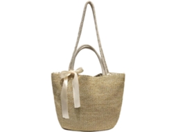 Bolsa Grande De Palha Trançada, Ideal Para Praia, Férias E Atividades Ao Ar Livre, Na Cor Cáqui.