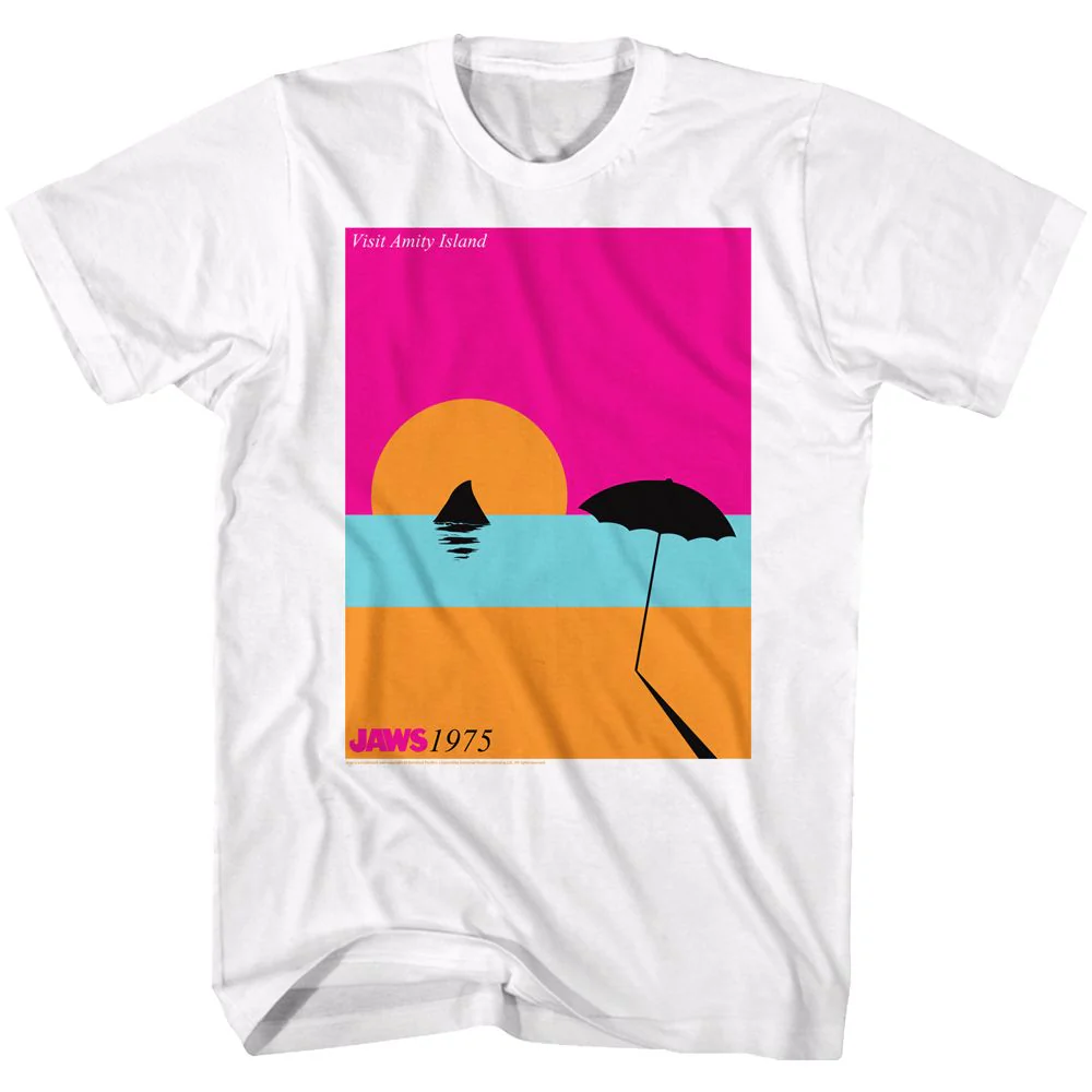Unisex Adult T-shirt Rockinstone Jaws Movie Visiting White Sizexxl