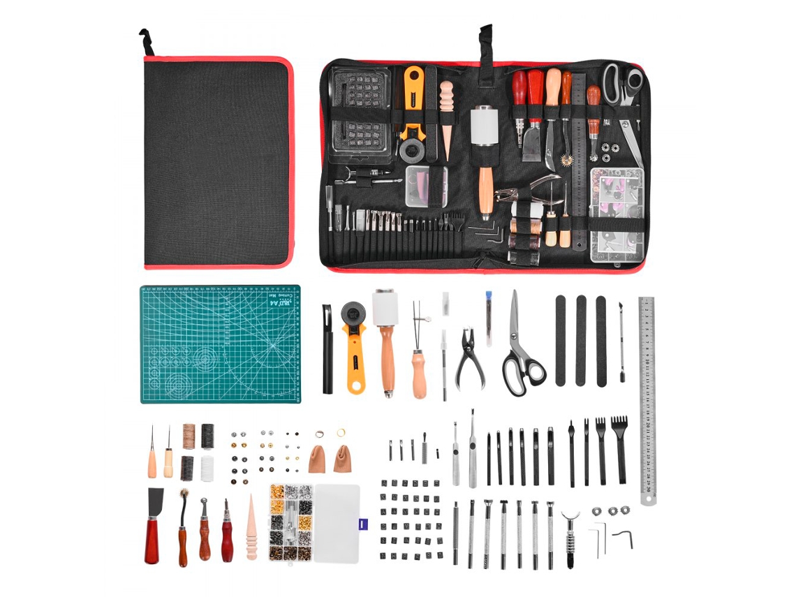 Conjunto De 61 Peças Para Trabalhar Couro Com Ferramentas De Corte, Gravação E Costura Tekmaquinas