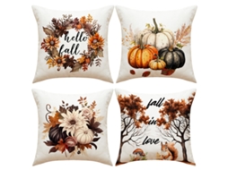 Capas de Almofada Decorativas Outonais 18X18 Conjunto de 4 Decoração de Ação de Graças com Caminhão Laranja e Abóbora NEVEANCE