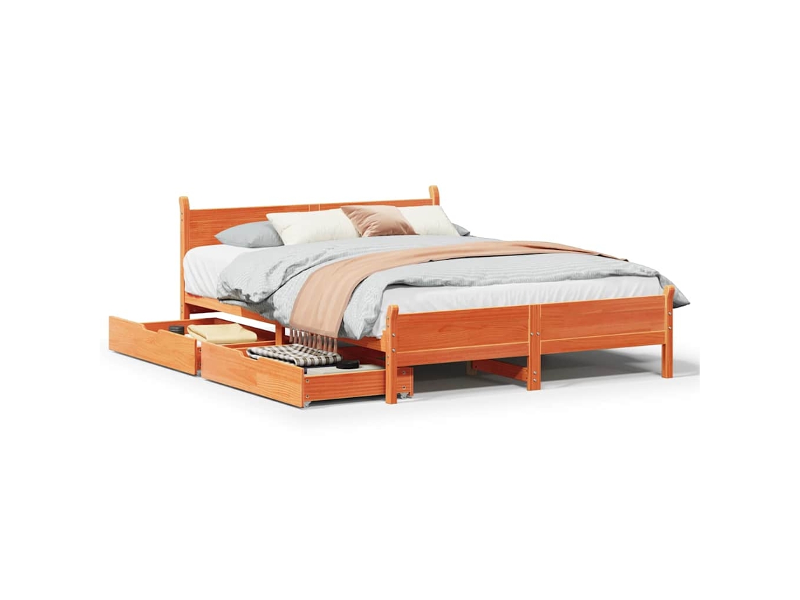 Cama Sem Colchão 135x190 Cm Madeira Pinho Maciça Castanho-mel