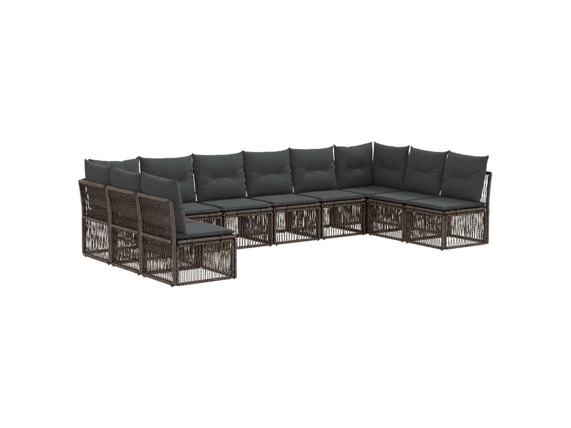 Vidaxl Conjunto De Sofá De Jardim 10 Pcs Cinzento Vime Pe