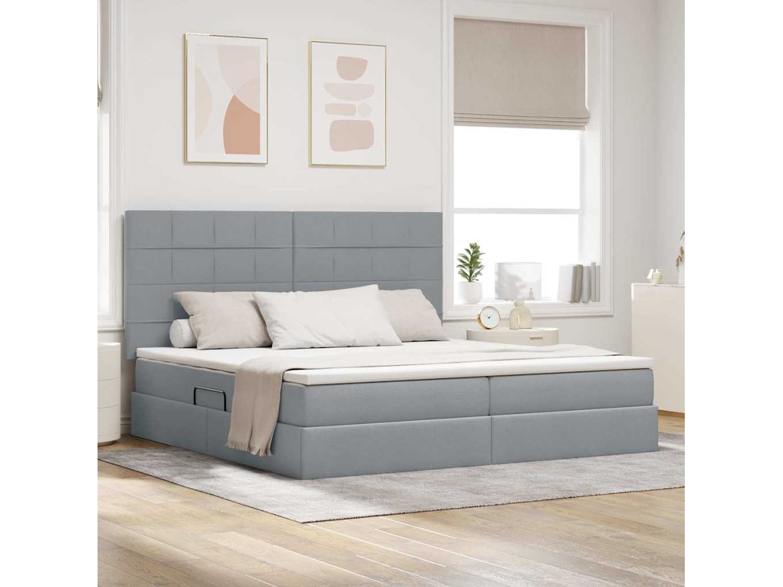 Vidaxl Cama De Armazenamento Led Com Colchão Cinzento-claro