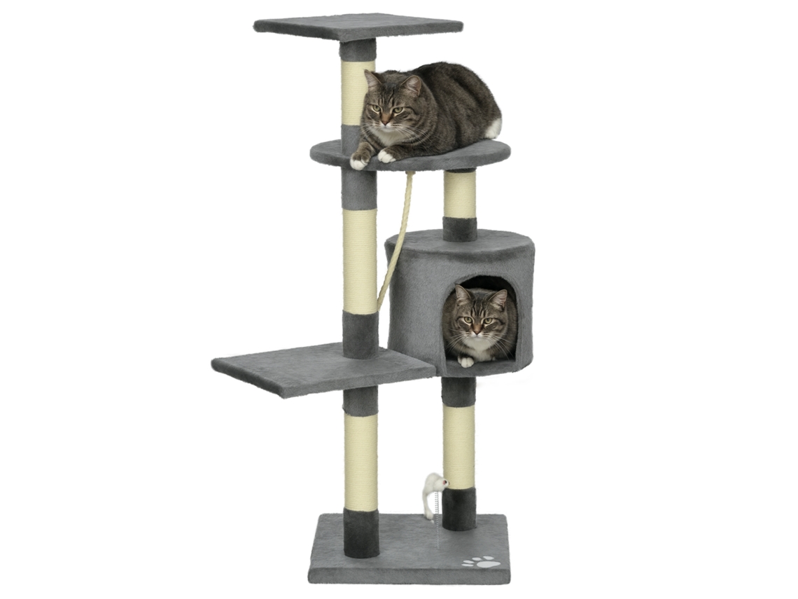 Arranhador para Gatos com 4 Níveis com Poste para Afiar as Garras Caverna Plataformas e Brinquedos 40x40x116 Cm Cinzento Escuro Ge