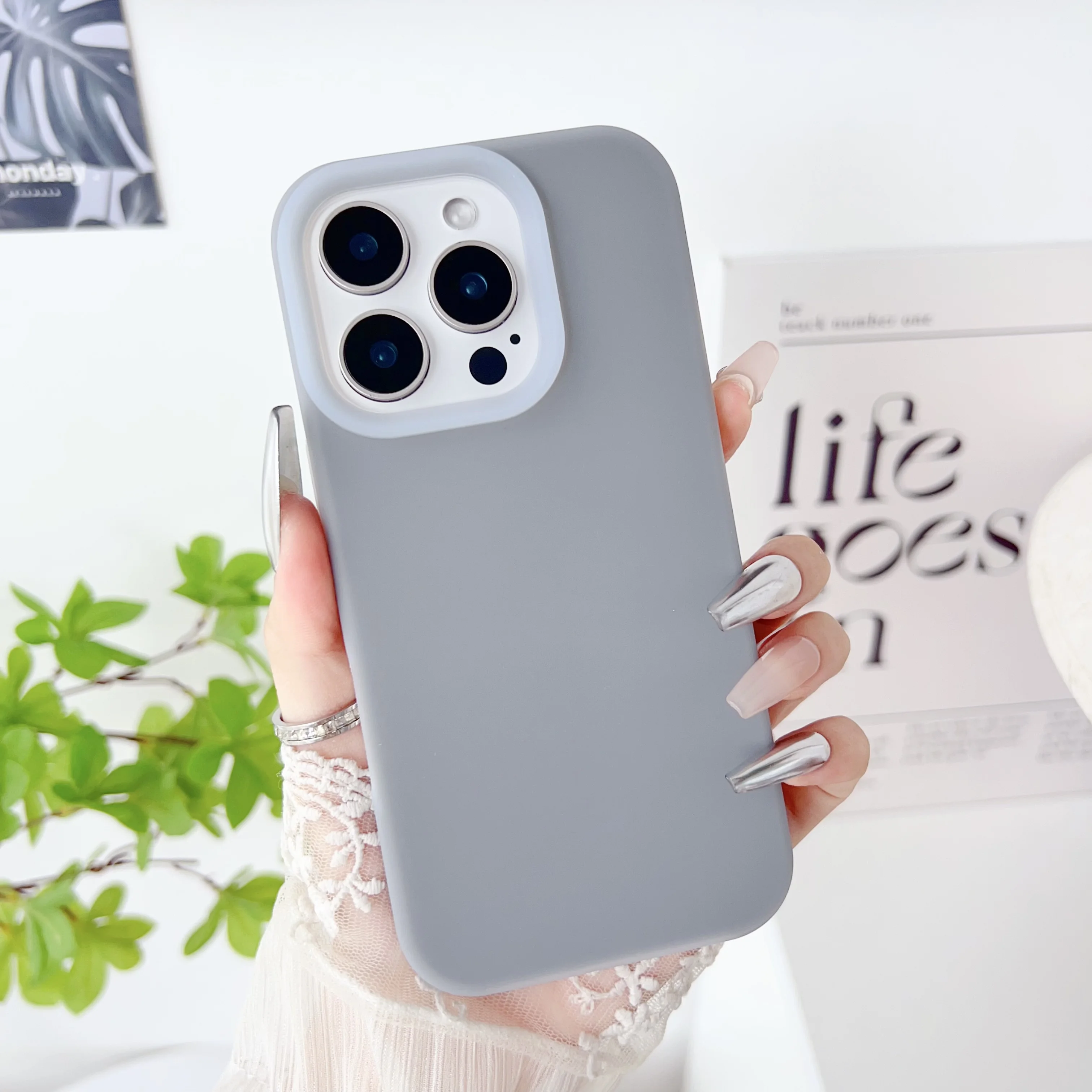 Capa De Celular Em Silicone Líquido (cinza Para Iphone 15), Macia E Fosca, À Prova De Choque.