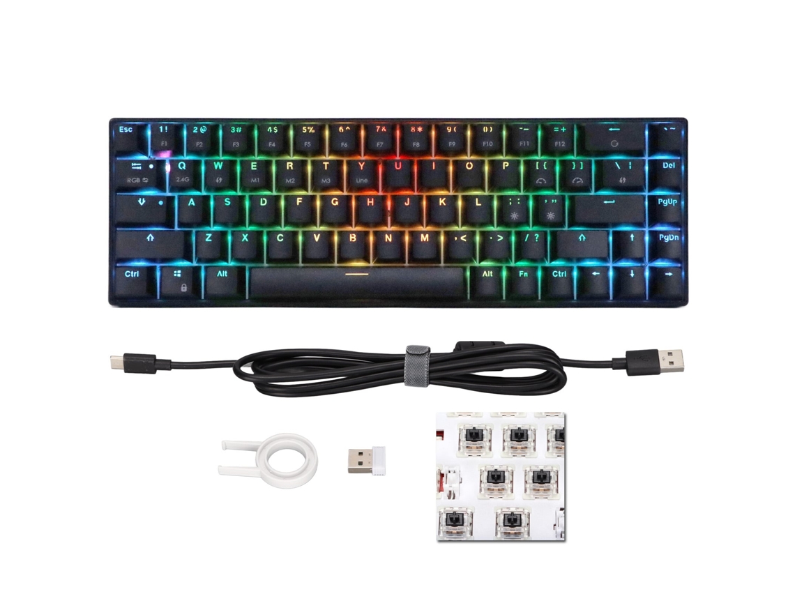 Lurelia Teclado Mecânico Sem Fio 2.4g Preto Com 68 Teclas, Retroiluminação Rgb Dinâmica, Gamer Sem Fio Para Windows Com Switches Pretos.-aqu