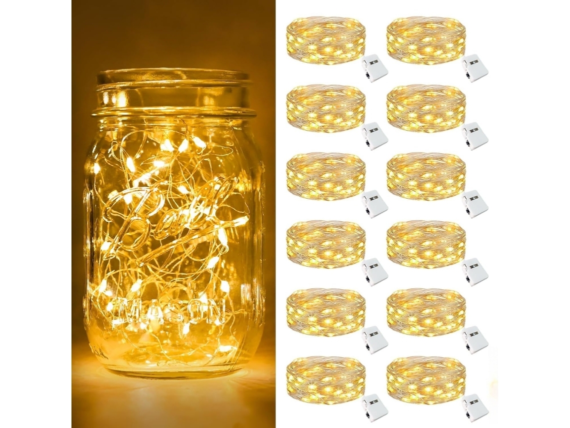 Conjunto de 12 Mini Cordões de Luzes Led a Pilha 2m, 3 Modos Pequenas Luzes Led Decorativas para Ambientes Internos: Festas e Decoração de Natal X001