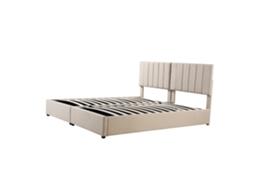 Cama Estofada 180x200 Cm com Arrumação Hidráulica em Linho Antialérgico,cama de Casal Multifuncional Bege PAPRIKA