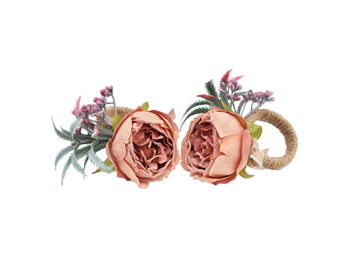 2pcs Fivela de Guardanapo com Flor Artificial para Mesa Rosa | S/MARCA