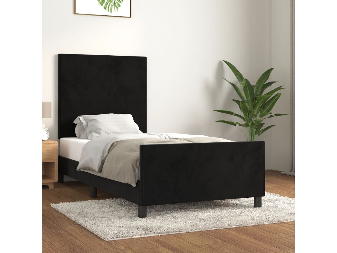 Vidaxl Estrutura De Cama C/ Cabeceira 90x200 Cm Veludo Preto