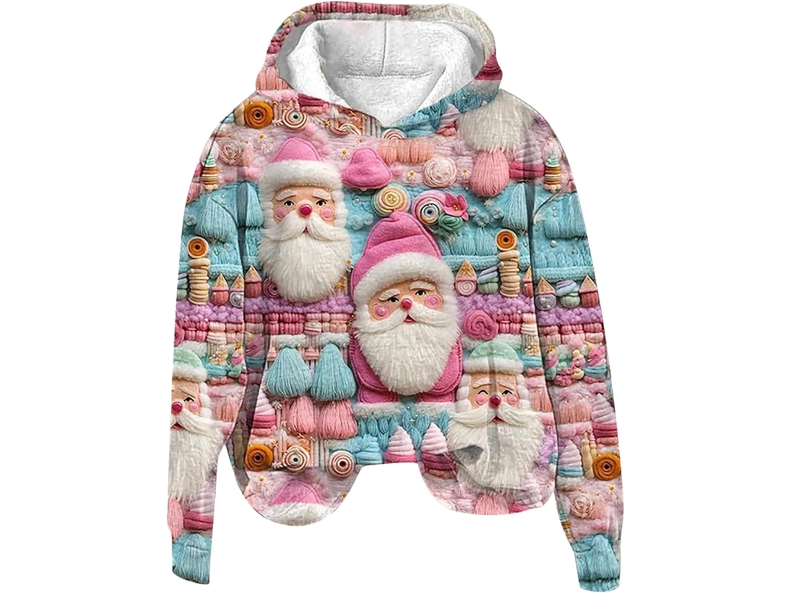 Moletom Feminino com Capuz do Papai Noel Natalino Estampa 3D Oversized Resistente Versátil S/MARCA