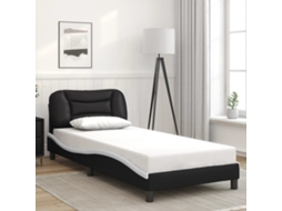 Estrutura Cama C/ Cabeceira Couro Artif. 80x200 Cm Preto/branco