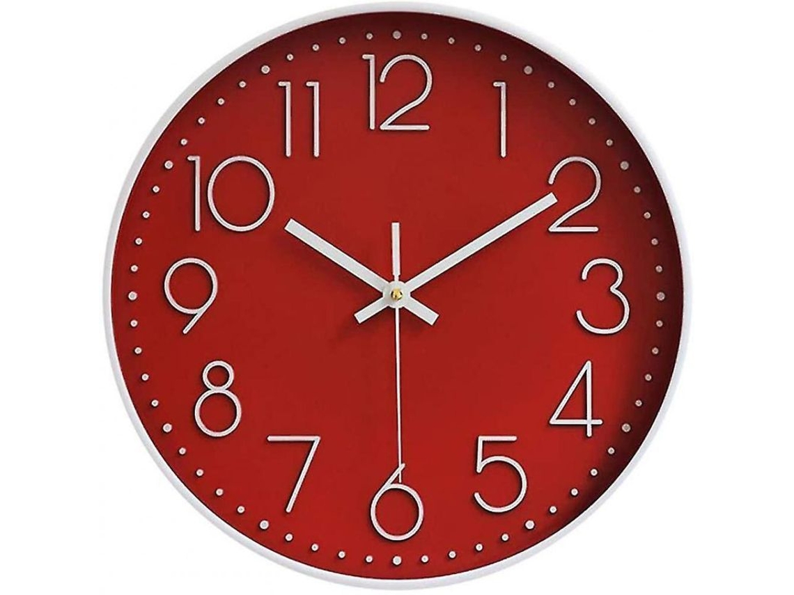 Relógio de Parede Silencioso 12 Polegadas Grande Sem Tic Tac para Cozinha Sala Quarto Lil Red