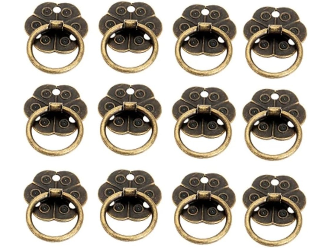 Conjunto De 12 Puxadores Vintage Furo Único Para Gaveta, Em Ferro Com Acabamento Latão Antigo, Design Retrô Com Fio