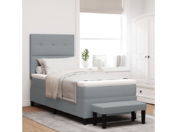 Cama Box Spring Com Colchão Banco Cinza Claro 80x200 Cm Tecido