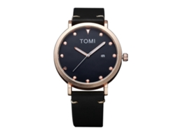 Reloj De Pulsera Hombre Tomi De Aleación Correa Pu Dial Redondo Quartzo Oro Negro
