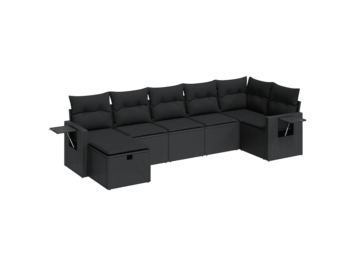 Conjunto de 7 Sofás para Jardim com Almofadões Vime Pe Preto MAISON EXCLUSIVE (N/A)