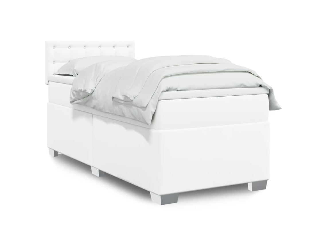 Vidaxl Cama Com Molas/colchão 90x200 Cm Couro Artificial Branco