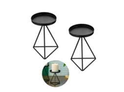 Conjunto De 2 Castiçais Modernos Em Ferro Forjado Preto, Com Design Geométrico, 11 X 9,5 Cm, Ideais Para Decoração De Interiores.