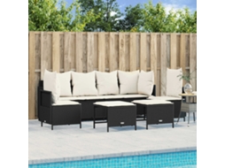 Conjunto de 5 Sofás de Jardim com Almofadas Vime Pe Preto Dkd Home Decor