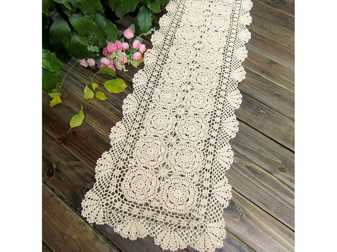 Caminho De Mesa De Renda Retangular Com Estampa Floral, Feito À Mão Em Crochê, 100 Algodão (floral Bege, 40 X 99 Cm)