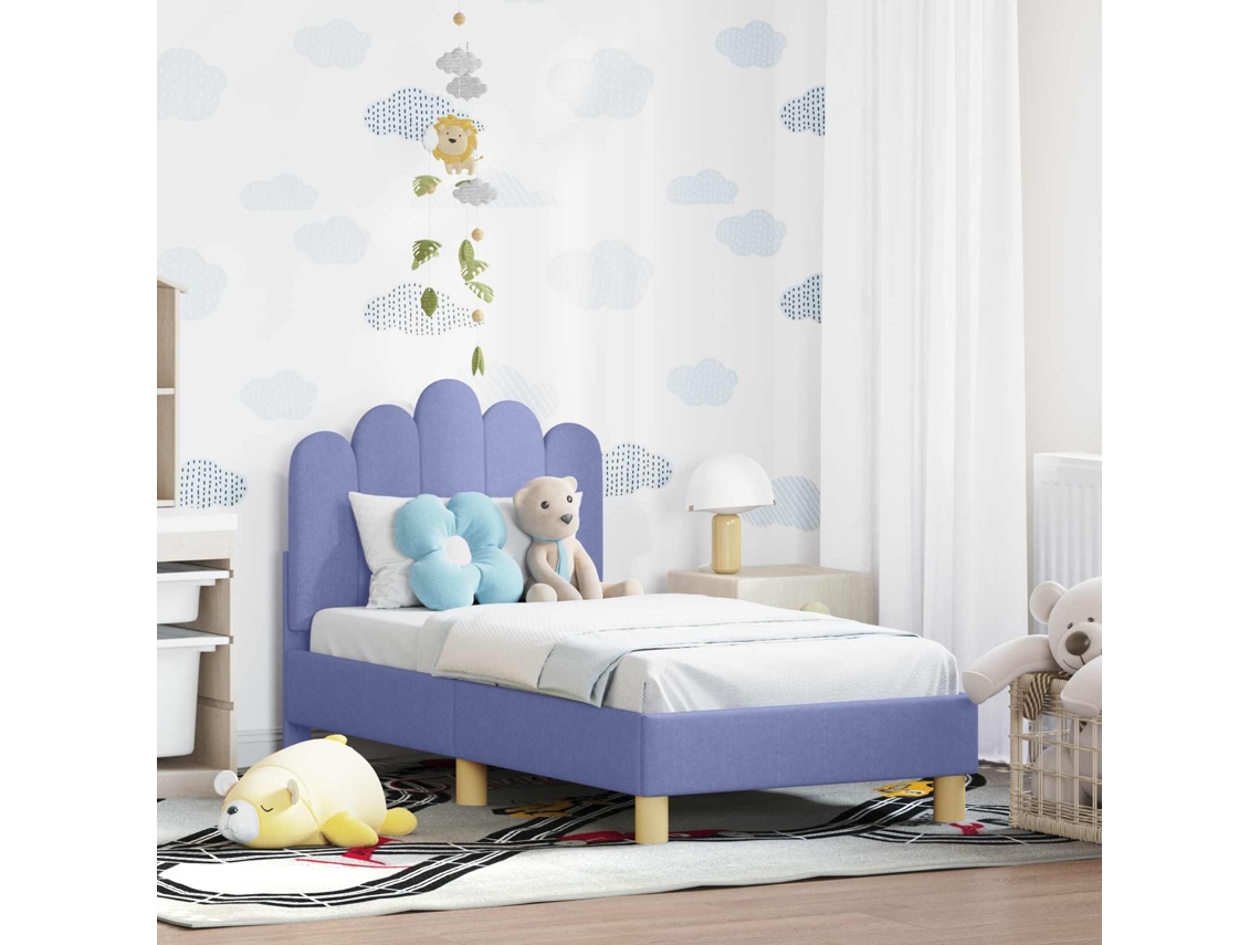 Vidaxl Estrutura De Cama Para Criança Com Cabeceira Azul Jeans Tecido