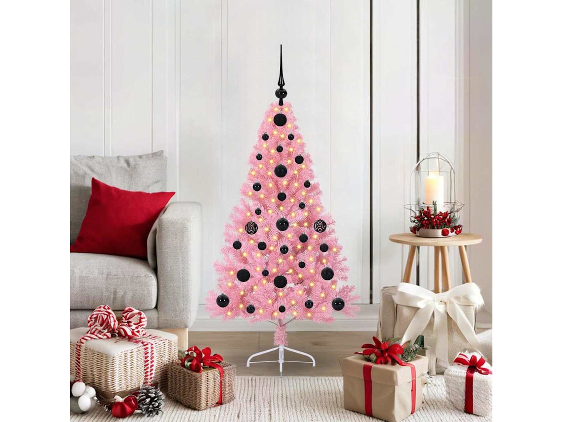 Vidaxl Árvore De Natal Artificial Pré-iluminada Rosa 120 Cm Pvc