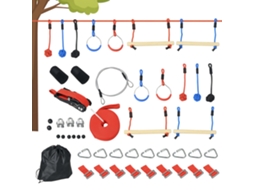 Circuito De Obstáculos Ninja Para Crianças, 30 Acessórios E Bolsa De Transporte, Slackline De 10m Nas Cores Azul, Preta E Vermelha.