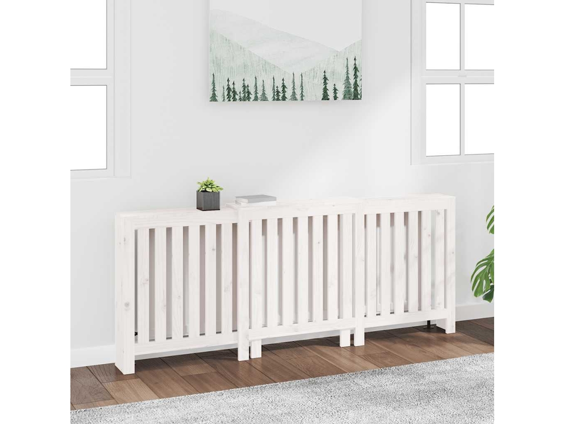 Vidaxl Cobertura De Radiador 210x21x85 Cm Pinho Maciço Branca