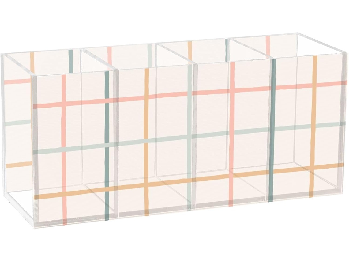 Porta canetas de Acrílico Colorido Frodotgv com Linhas Cruzadas para Mesa, 4 Compartimentos, Organizador Mesa