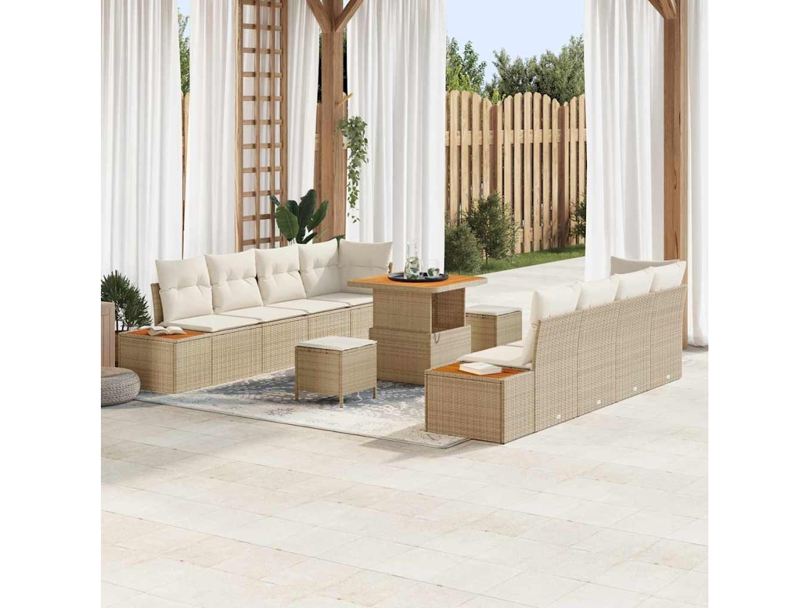 Vidaxl Conjunto De Sofá De Jardim 11 Pcs Bege Rattan Sintético