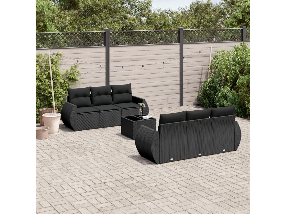 Vidaxl 7 Pcs Conjunto De Sofás P/ Jardim C/ Almofadões Vime Pe Preto