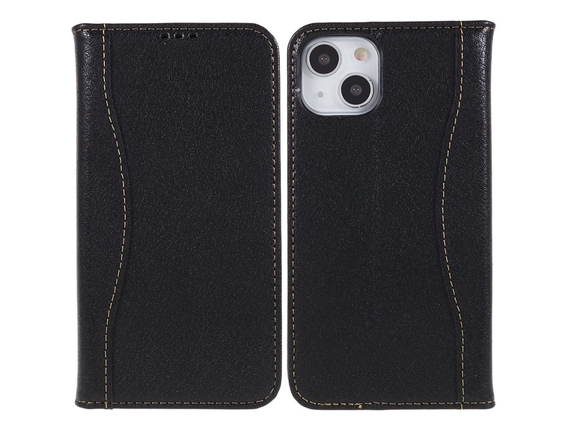 Fierre Shann Capa Em Couro Genuíno Magnético Com Suporte Para Apple Iphone 14 Plus - Preto