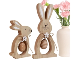Conjunto De 2 Peças De Decoração De Páscoa Em Madeira Com Coelhinho Da Páscoa |