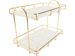 Prateleira De Armazenamento Para Banheiro Mingzhe, Dourada E Branca, Elegante, Com 2 Níveis, Para Maquiagem, Organização