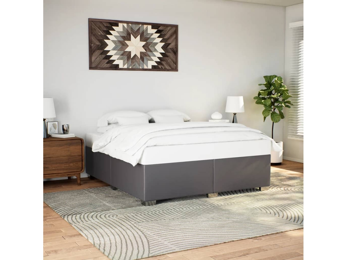 Vidaxl Estrutura De Cama 200x200cm Couro Artificial Cinzento