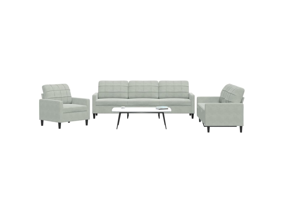 Vidaxl 3 Pcs Conjunto De Sofás Com Almofadões Veludo Cinzento-claro